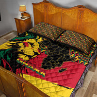 Ghana Lion Quilt Bed Set - Map & Coat of Arms Grunge Style Design