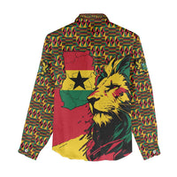 Ghana Lion Women Casual Shirt - Map & Coat of Arms Grunge Style Design