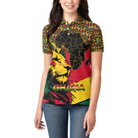 Ghana Lion Women Polo Shirt - Map & Coat of Arms Grunge Style Design