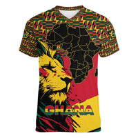 Ghana Lion Women V-Neck T-Shirt - Map & Coat of Arms Grunge Style Design