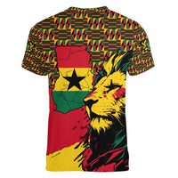Ghana Lion Women V-Neck T-Shirt - Map & Coat of Arms Grunge Style Design