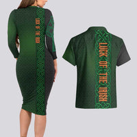 Ireland Celtic Knot and Clover Design Couples Matching Long Sleeve Bodycon Dress and Hawaiian Shirt