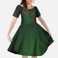 Ireland Celtic Knot and Clover Design Family Matching Off The Shoulder Long Sleeve Dress and Hawaiian Shirt