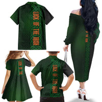 Ireland Celtic Knot and Clover Design Family Matching Off The Shoulder Long Sleeve Dress and Hawaiian Shirt