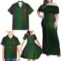 Ireland Celtic Knot and Clover Design Family Matching Off Shoulder Maxi Dress and Hawaiian Shirt