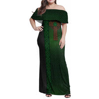 Ireland Celtic Knot and Clover Design Family Matching Off Shoulder Maxi Dress and Hawaiian Shirt
