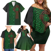 Ireland Celtic Knot and Clover Design Family Matching Off Shoulder Short Dress and Hawaiian Shirt