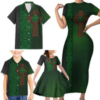 Ireland Celtic Knot and Clover Design Family Matching Short Sleeve Bodycon Dress and Hawaiian Shirt