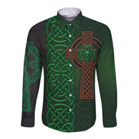 Ireland Celtic Knot and Clover Design Long Sleeve Button Shirt