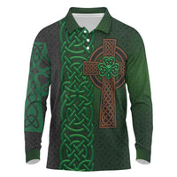 Ireland Celtic Knot and Clover Design Long Sleeve Polo Shirt