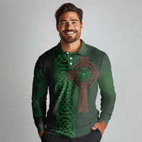 Ireland Celtic Knot and Clover Design Long Sleeve Polo Shirt