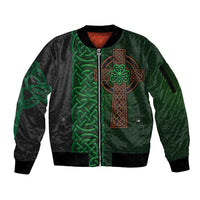 Ireland Celtic Knot and Clover Design Sleeve Zip Bomber Jacket
