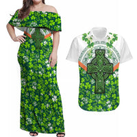 Celtic Knot and Clover Ireland - Inspired Design Couples Matching Off Shoulder Maxi Dress and Hawaiian Shirt