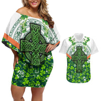 Celtic Knot and Clover Ireland - Inspired Design Couples Matching Off Shoulder Short Dress and Hawaiian Shirt