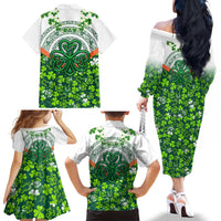 Celtic Knot and Clover Ireland - Inspired Design Family Matching Off The Shoulder Long Sleeve Dress and Hawaiian Shirt
