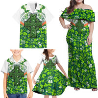Celtic Knot and Clover Ireland - Inspired Design Family Matching Off Shoulder Maxi Dress and Hawaiian Shirt