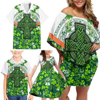 Celtic Knot and Clover Ireland - Inspired Design Family Matching Off Shoulder Short Dress and Hawaiian Shirt