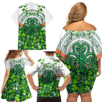 Celtic Knot and Clover Ireland - Inspired Design Family Matching Off Shoulder Short Dress and Hawaiian Shirt
