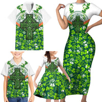 Celtic Knot and Clover Ireland - Inspired Design Family Matching Short Sleeve Bodycon Dress and Hawaiian Shirt
