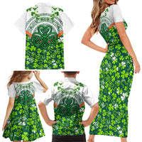 Celtic Knot and Clover Ireland - Inspired Design Family Matching Short Sleeve Bodycon Dress and Hawaiian Shirt