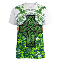 Celtic Knot and Clover Ireland - Inspired Design Women V-Neck T-Shirt