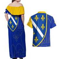 Bosnia and Herzegovina Couples Matching Off Shoulder Maxi Dress and Hawaiian Shirt Flag and Coat of Arms Hoodie – Unique Combination Design