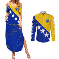 Bosnia and Herzegovina Couples Matching Summer Maxi Dress and Long Sleeve Button Shirt Flag and Coat of Arms Hoodie – Unique Combination Design