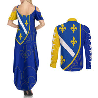 Bosnia and Herzegovina Couples Matching Summer Maxi Dress and Long Sleeve Button Shirt Flag and Coat of Arms Hoodie – Unique Combination Design