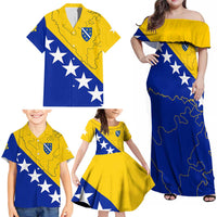 Bosnia and Herzegovina Family Matching Off Shoulder Maxi Dress and Hawaiian Shirt Flag and Coat of Arms Hoodie – Unique Combination Design