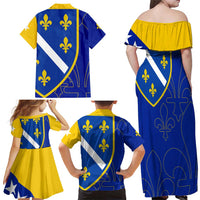Bosnia and Herzegovina Family Matching Off Shoulder Maxi Dress and Hawaiian Shirt Flag and Coat of Arms Hoodie – Unique Combination Design