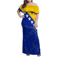 Bosnia and Herzegovina Family Matching Off Shoulder Maxi Dress and Hawaiian Shirt Flag and Coat of Arms Hoodie – Unique Combination Design