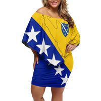 Bosnia and Herzegovina Family Matching Off Shoulder Short Dress and Hawaiian Shirt Flag and Coat of Arms Hoodie – Unique Combination Design