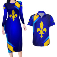 Bosnia and Herzegovina Coat of Arms Couples Matching Long Sleeve Bodycon Dress and Hawaiian Shirt Blend of National Colors & Symbols