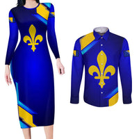Bosnia and Herzegovina Coat of Arms Couples Matching Long Sleeve Bodycon Dress and Long Sleeve Button Shirt Blend of National Colors & Symbols