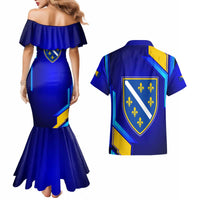 Bosnia and Herzegovina Coat of Arms Couples Matching Mermaid Dress and Hawaiian Shirt Blend of National Colors & Symbols
