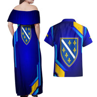 Bosnia and Herzegovina Coat of Arms Couples Matching Off Shoulder Maxi Dress and Hawaiian Shirt Blend of National Colors & Symbols