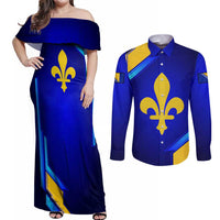 Bosnia and Herzegovina Coat of Arms Couples Matching Off Shoulder Maxi Dress and Long Sleeve Button Shirt Blend of National Colors & Symbols