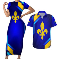 Bosnia and Herzegovina Coat of Arms Couples Matching Short Sleeve Bodycon Dress and Hawaiian Shirt Blend of National Colors & Symbols