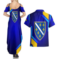 Bosnia and Herzegovina Coat of Arms Couples Matching Summer Maxi Dress and Hawaiian Shirt Blend of National Colors & Symbols