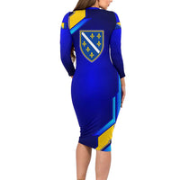 Bosnia and Herzegovina Coat of Arms Family Matching Long Sleeve Bodycon Dress and Hawaiian Shirt Blend of National Colors & Symbols