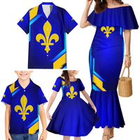 Bosnia and Herzegovina Coat of Arms Family Matching Mermaid Dress and Hawaiian Shirt Blend of National Colors & Symbols