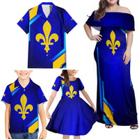 Bosnia and Herzegovina Coat of Arms Family Matching Off Shoulder Maxi Dress and Hawaiian Shirt Blend of National Colors & Symbols