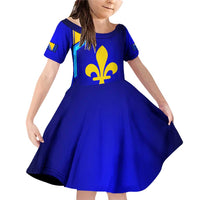Bosnia and Herzegovina Coat of Arms Family Matching Off Shoulder Short Dress and Hawaiian Shirt Blend of National Colors & Symbols