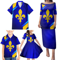 Bosnia and Herzegovina Coat of Arms Family Matching Puletasi and Hawaiian Shirt Blend of National Colors & Symbols