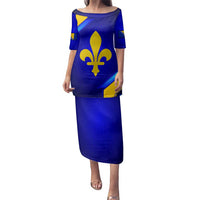 Bosnia and Herzegovina Coat of Arms Family Matching Puletasi and Hawaiian Shirt Blend of National Colors & Symbols