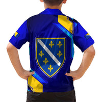 Bosnia and Herzegovina Coat of Arms Family Matching Short Sleeve Bodycon Dress and Hawaiian Shirt Blend of National Colors & Symbols