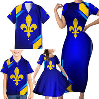 Bosnia and Herzegovina Coat of Arms Family Matching Short Sleeve Bodycon Dress and Hawaiian Shirt Blend of National Colors & Symbols