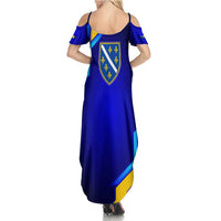 Bosnia and Herzegovina Coat of Arms Family Matching Summer Maxi Dress and Hawaiian Shirt Blend of National Colors & Symbols