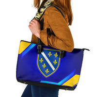 Bosnia and Herzegovina Coat of Arms Leather Tote Bag Blend of National Colors & Symbols