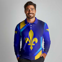 Bosnia and Herzegovina Coat of Arms Long Sleeve Polo Shirt Blend of National Colors & Symbols